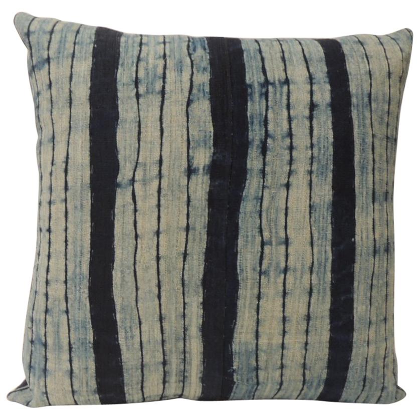 Vintage Shibori Stripe Blue Asian Square Decorative Pillow