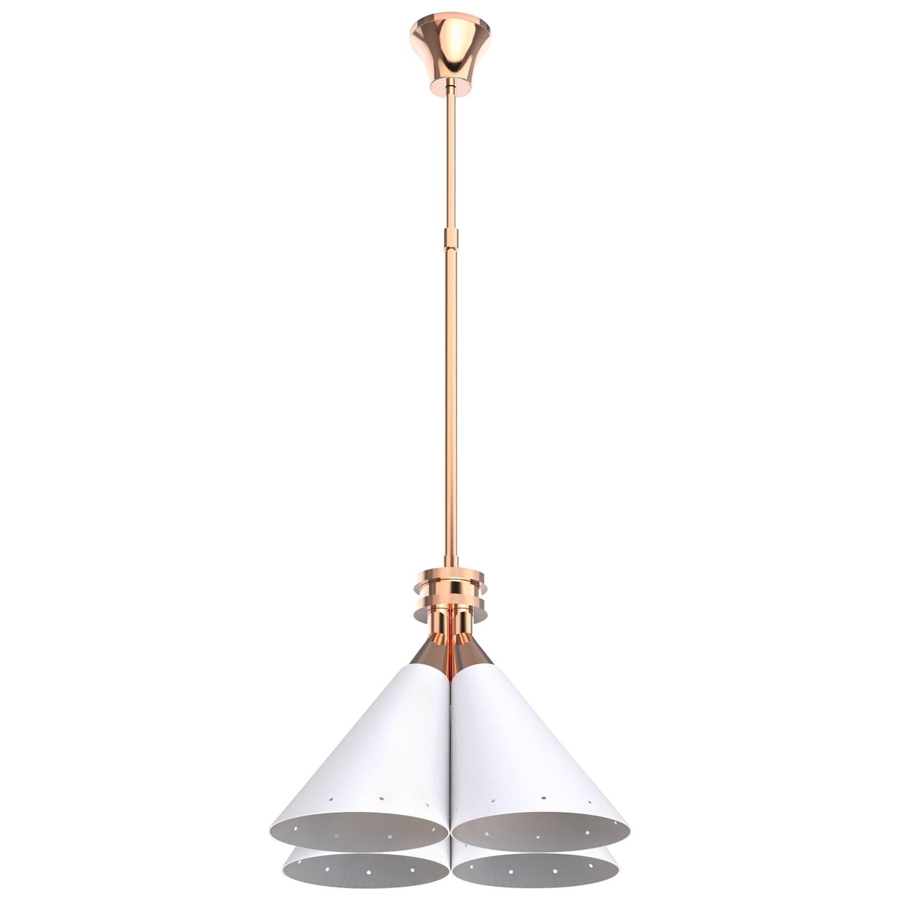 Madeleine Pendant Light in White with Copper Detail For Sale