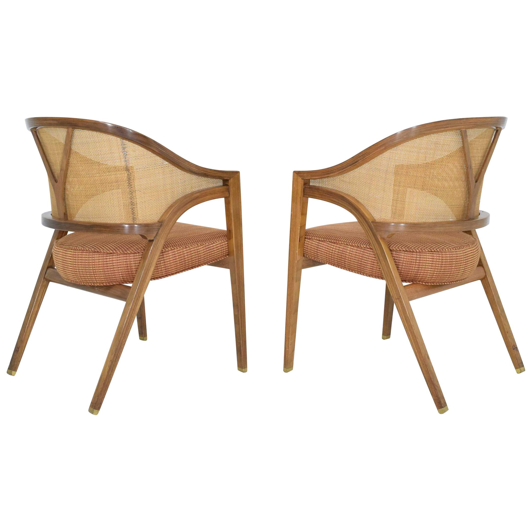 Pair of Dunbar Cane Back Lounge Chairs by Edward Wormley