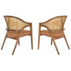 Pair of Dunbar Cane Back Lounge Chairs by Edward Wormley