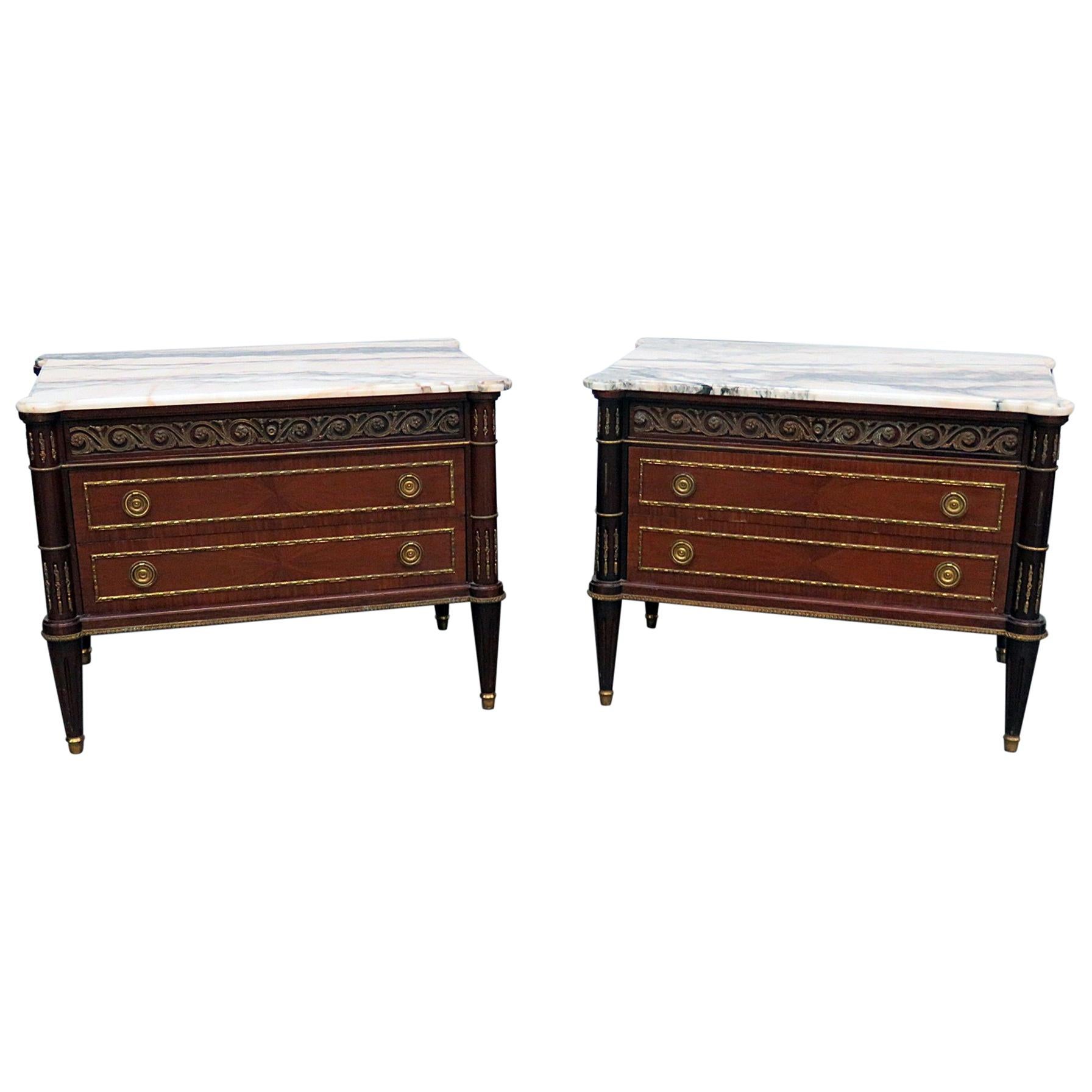 Pair of Directoire Style Marble-Top Commodes