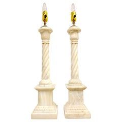 Pair of Alabaster Column Lamps