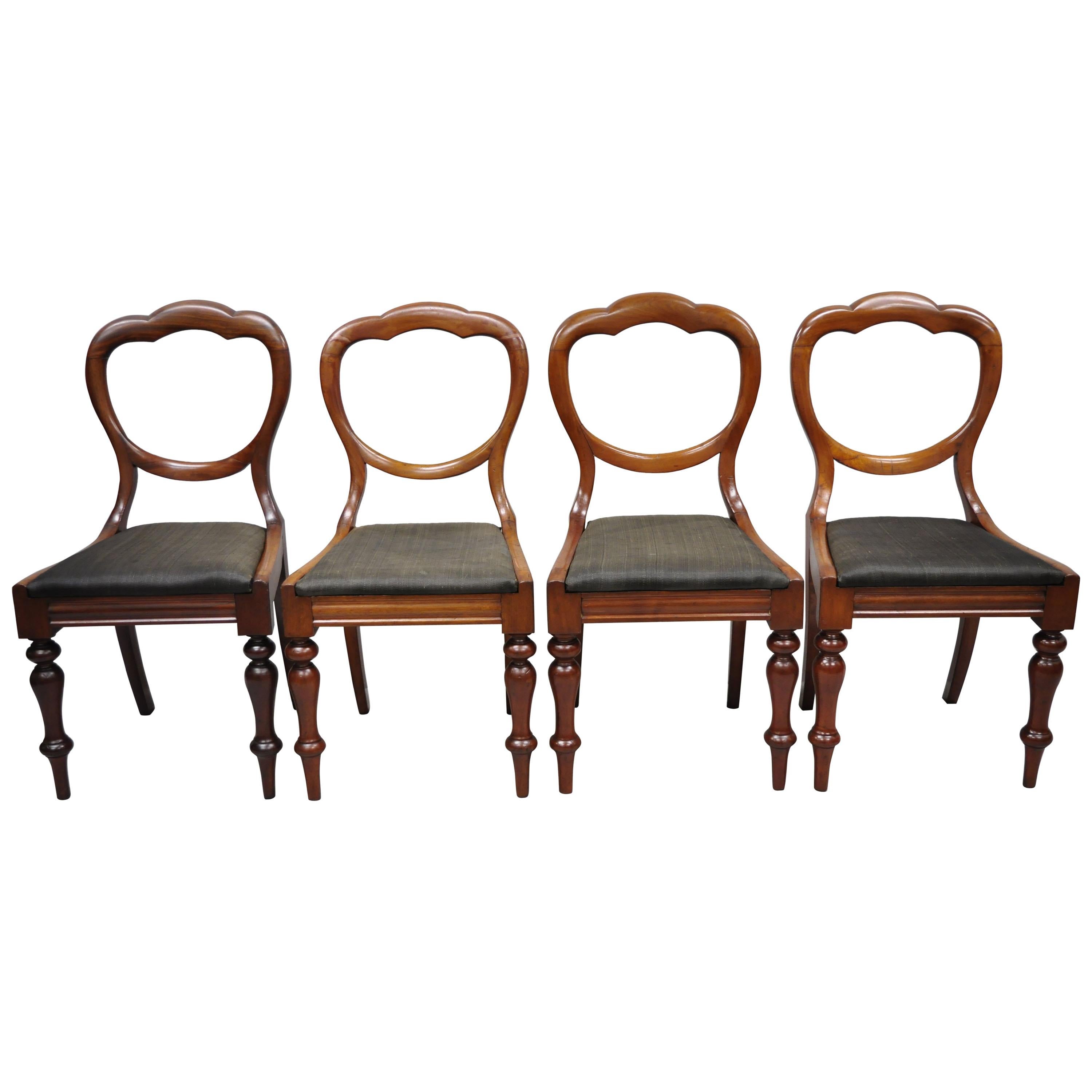 Antique 19th Century English Victorian Balloon Back Mahogany Library Side Chairs