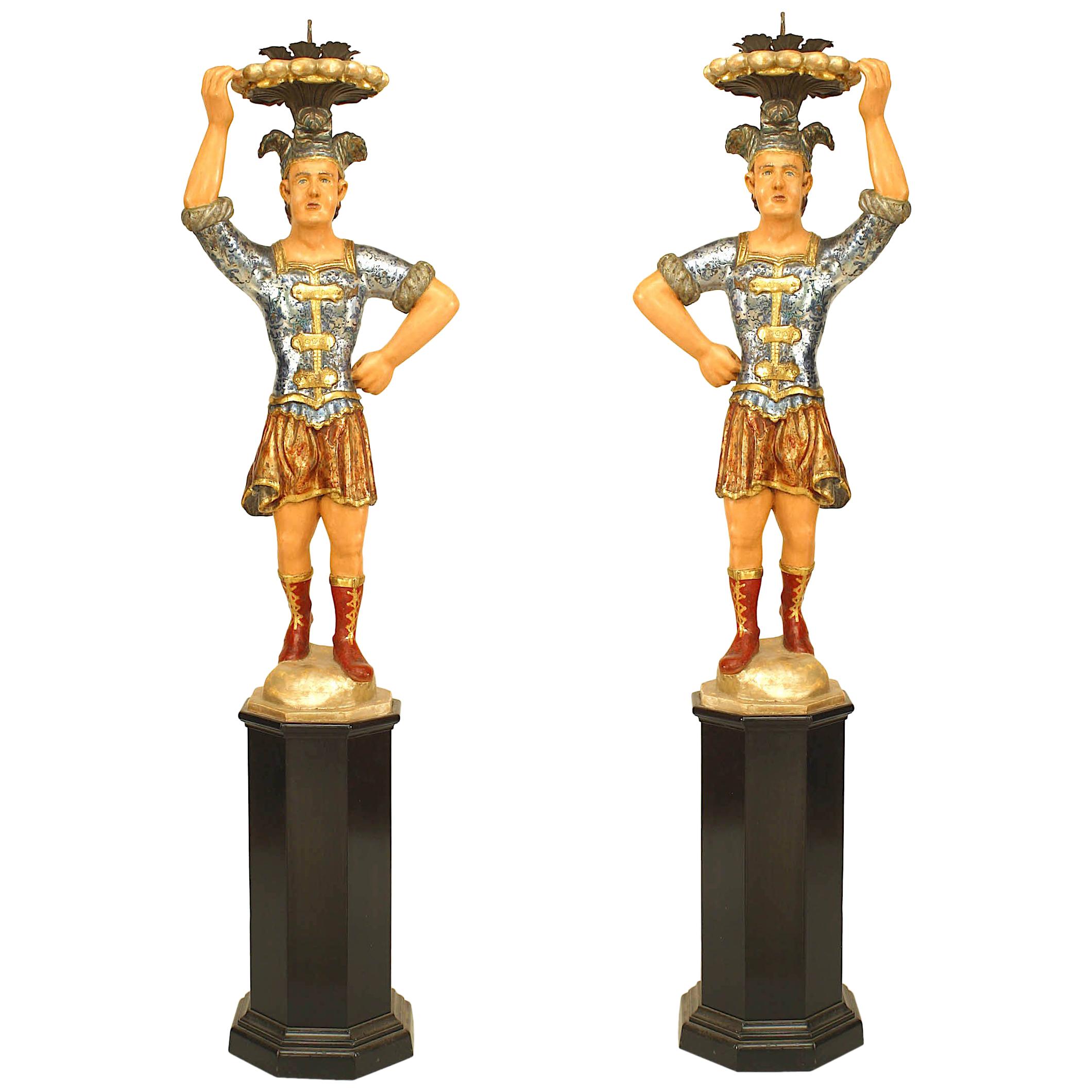 Pair of Italian Venetian Polychromed Figures For Sale