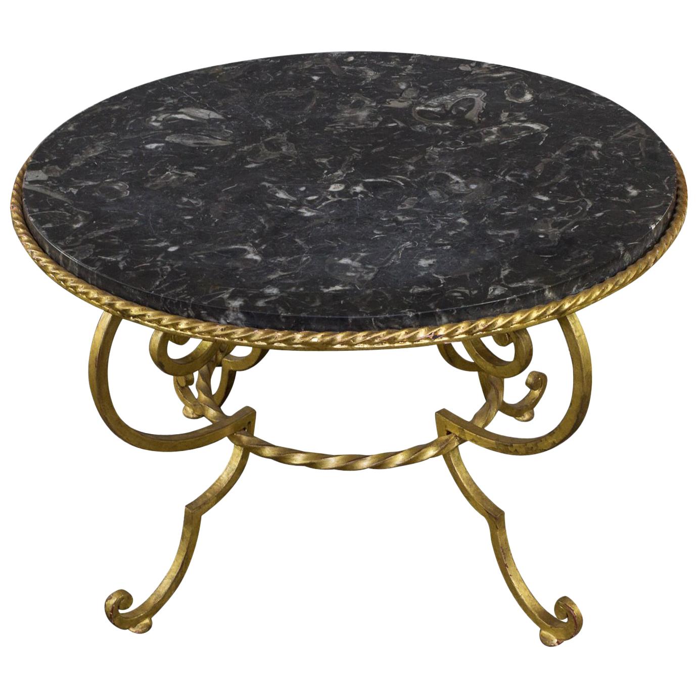 Gilt Iron Coffee Table with Grey Marble For Sale