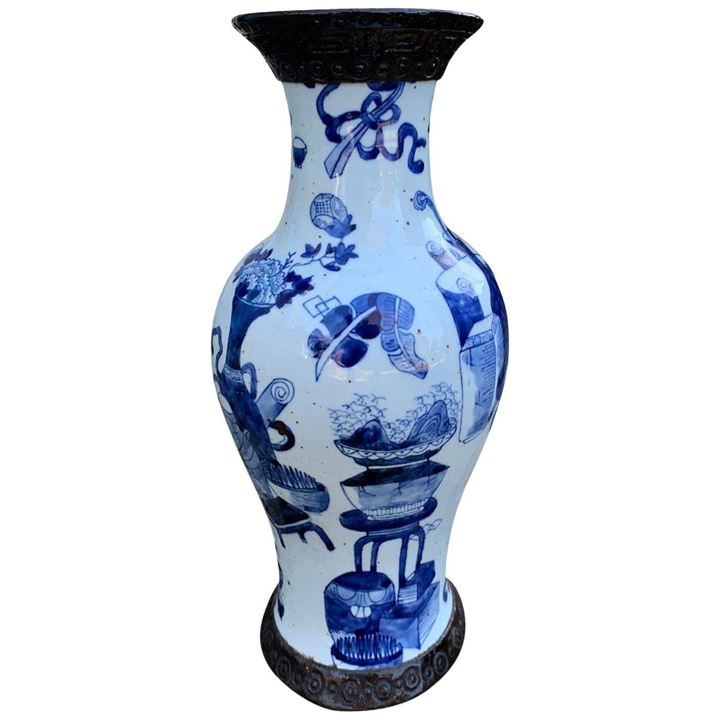 19th Century Chinese Blue and White Porcelain Vase, Unmarked