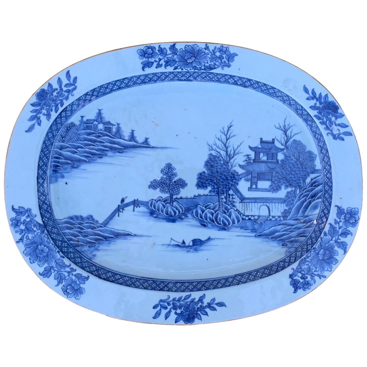 18th Century Large Chinese Blue and White Charger