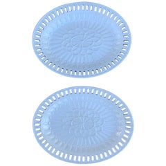Pair of 18th Century Reticulated Creamware Oval Plates, Possible Wedgwood