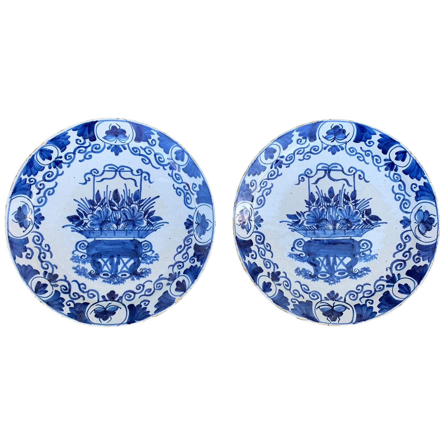 Pair of 18th Century Blue and White Porcelain Plates