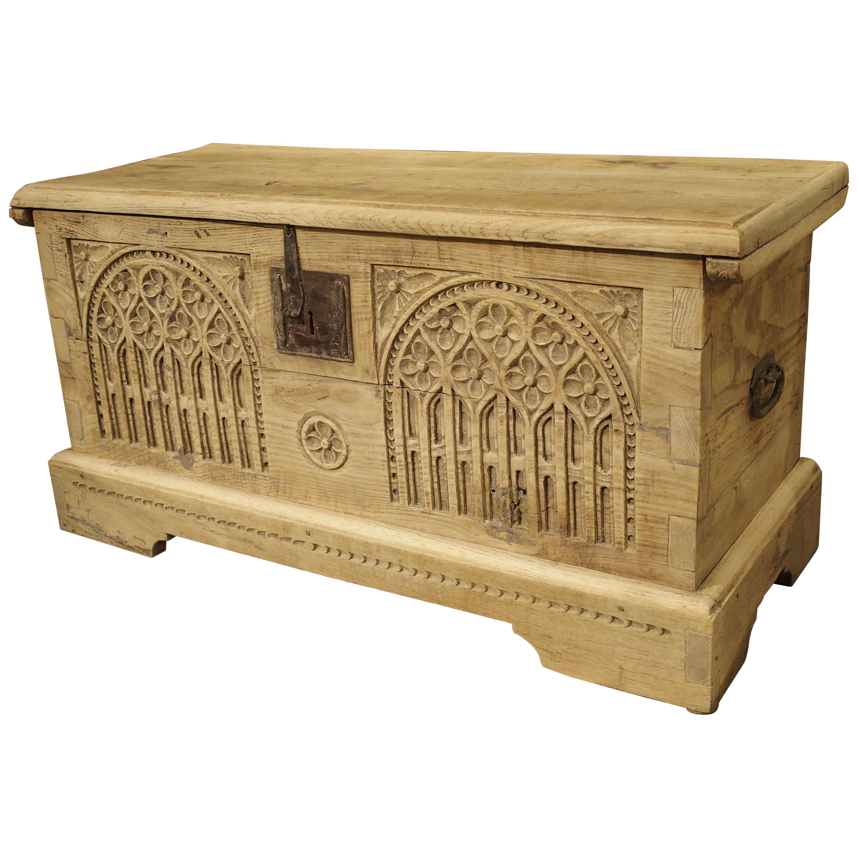 Antique Gothic Style Carved Oak Trunk, circa 1900