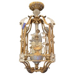 Fine Mid-Century Modern French Baguès Crystal Lantern Pagoda Basket Chandelier