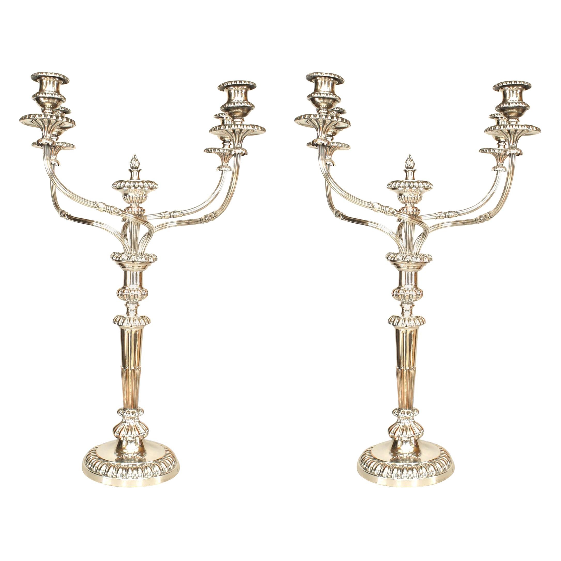 Pair of English Georgian Silver Plated Candelabras For Sale