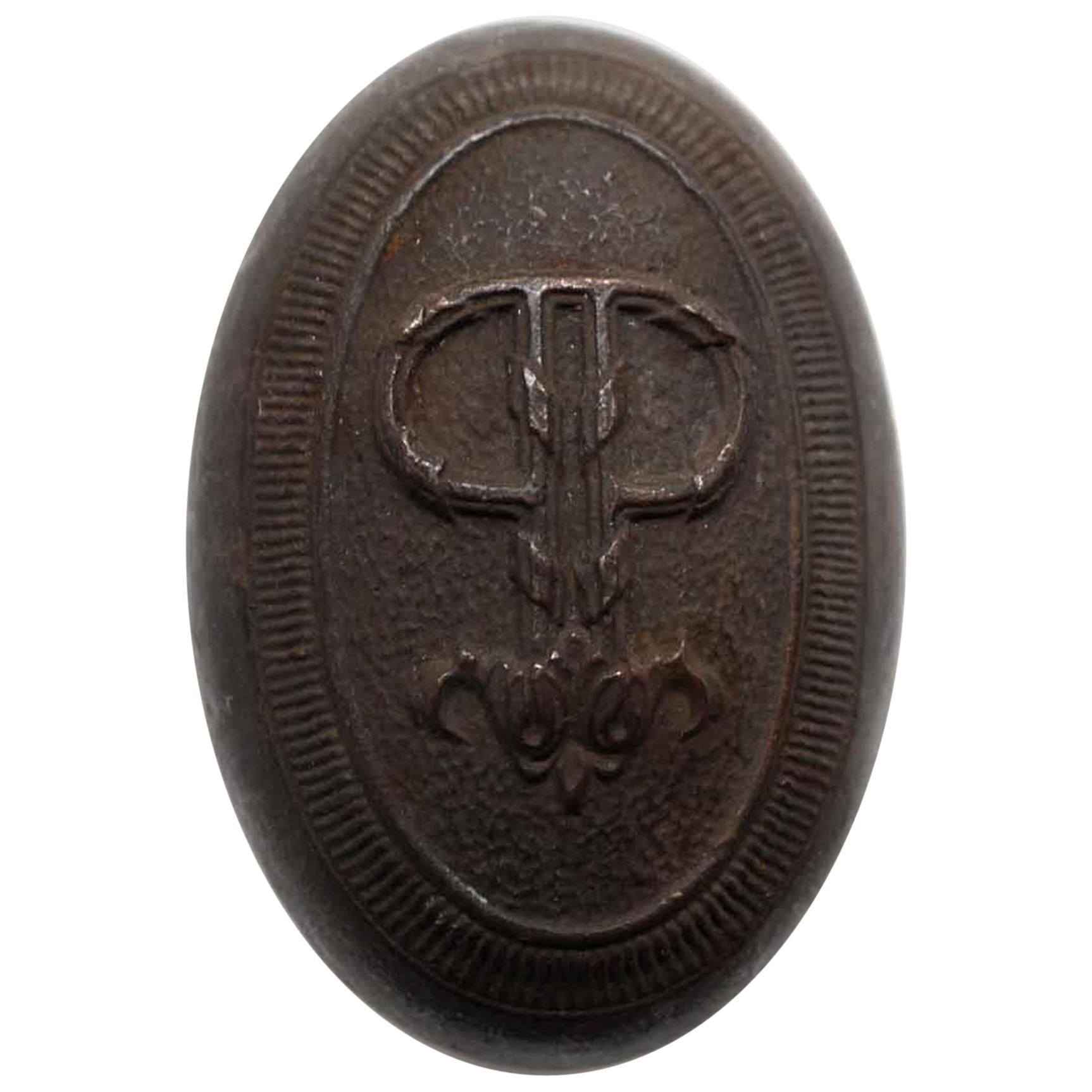 1907 NYC Plaza Hotel Oval Bronze Door Knob with Patina and Double P Design