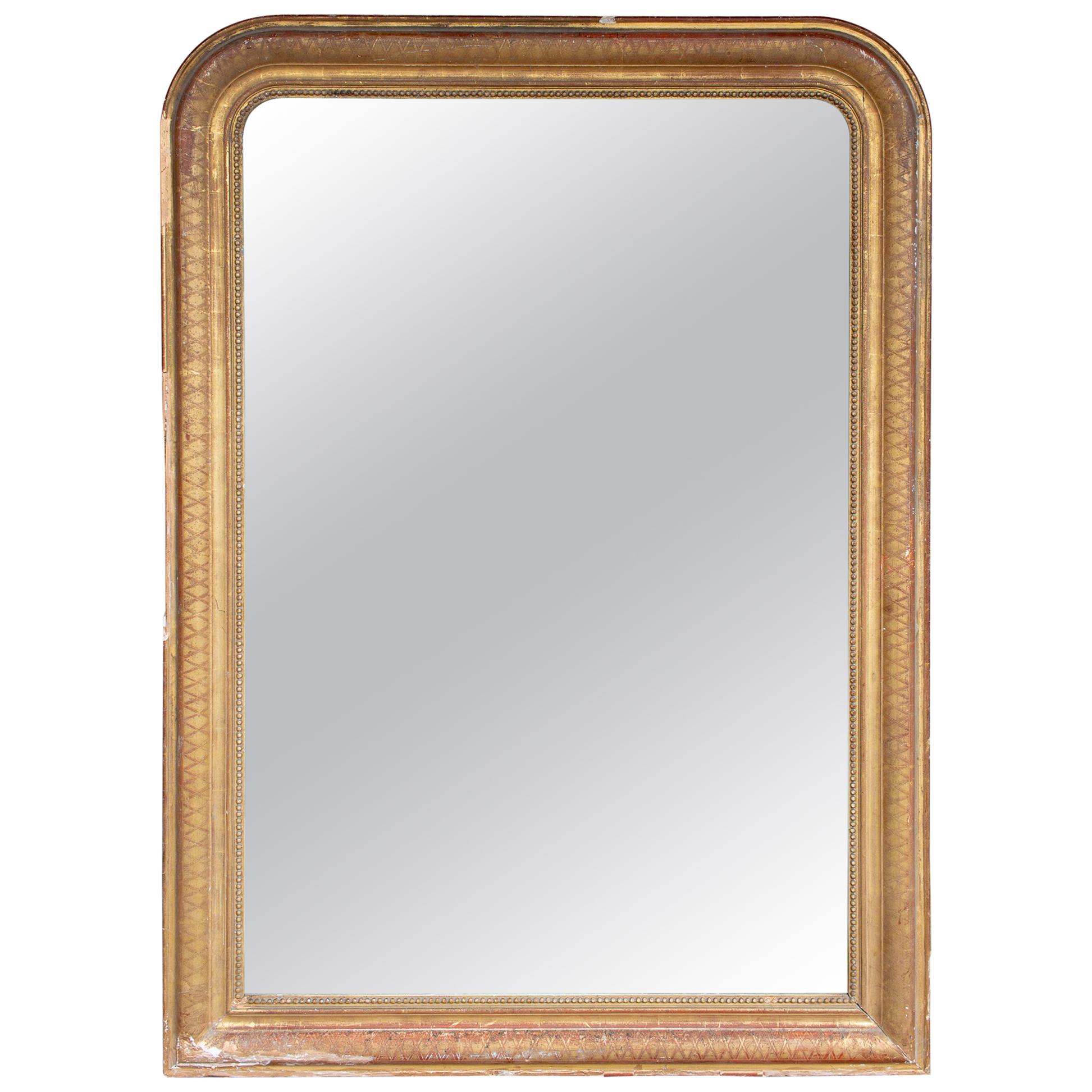 Antique French Gilt Frame Louis Philippe Mirror with Stormy Glass