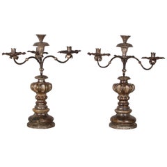 Antique Candlesticks/ Torchere's, hand carved Wood and forged Iron. Three Candes