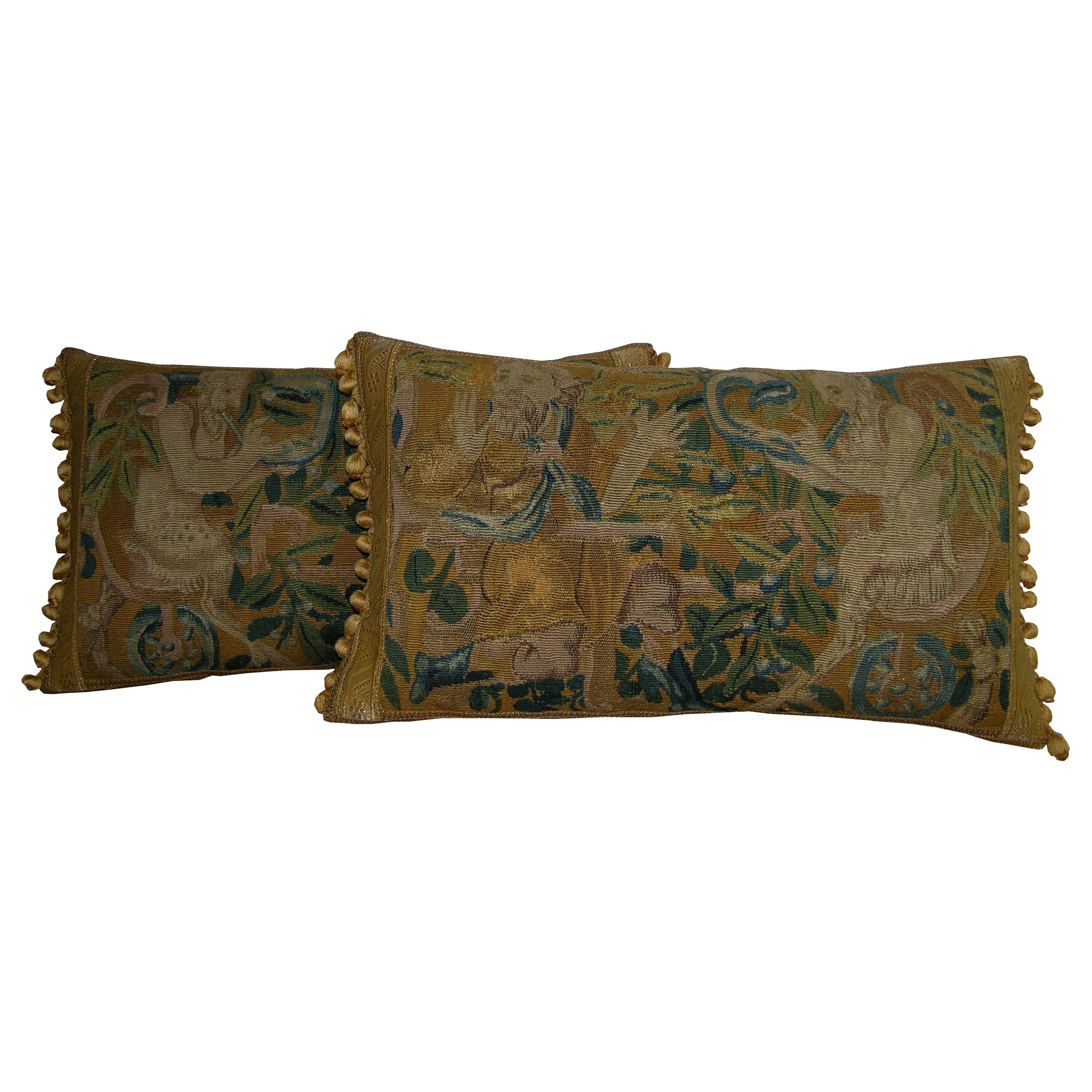Pair of Antique Flemish Tapestry Pillows, circa 17th Century, 1717p 1718p For Sale