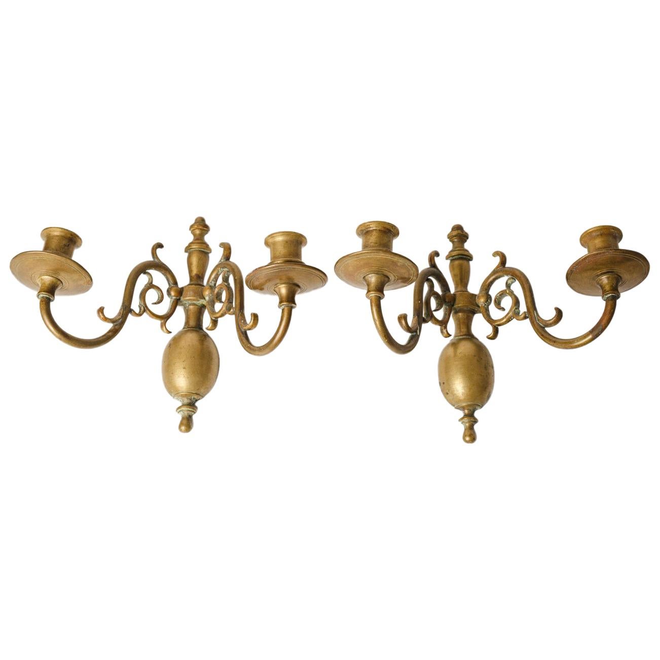 Pair of Smaller-Scale Brass Sconces