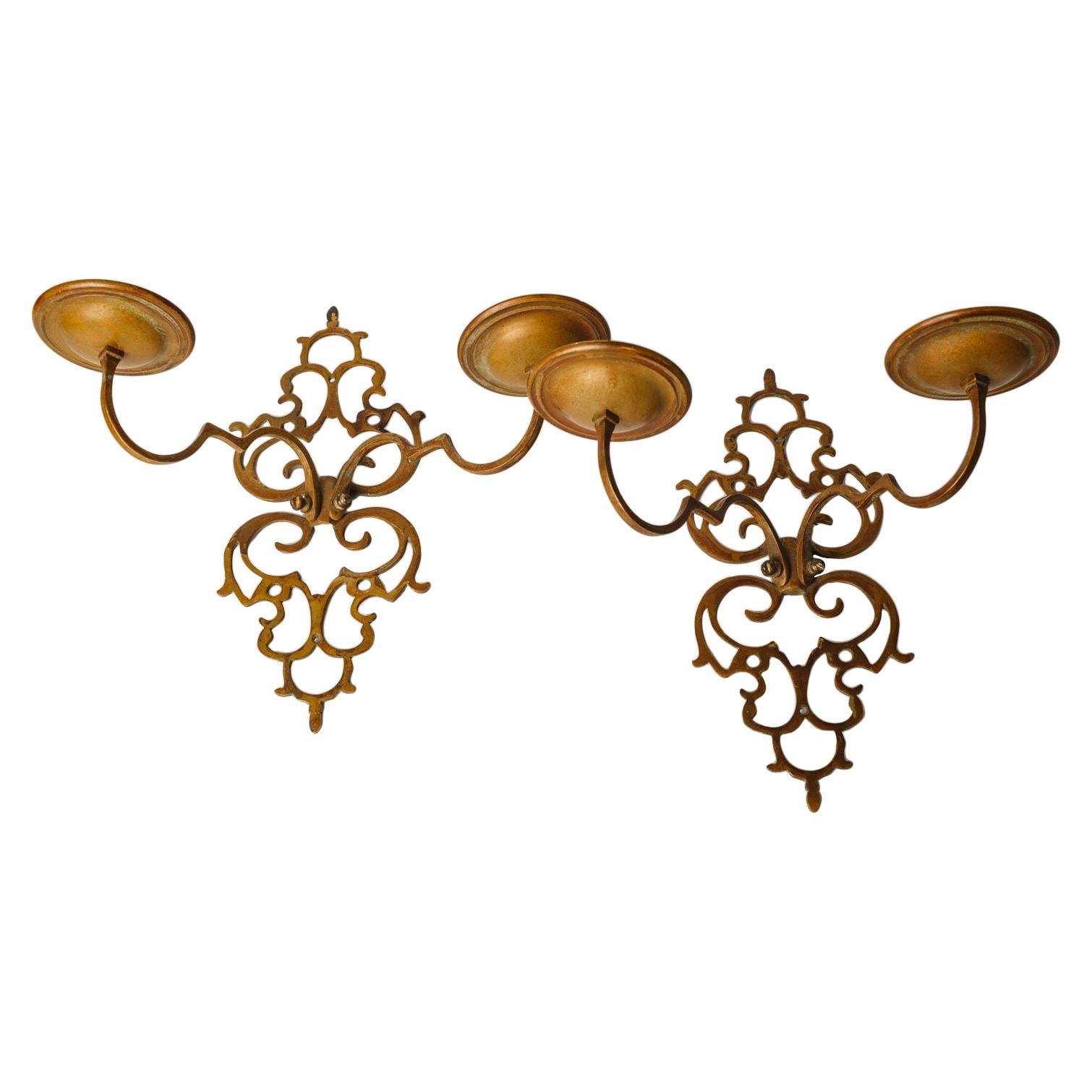 Pierced Brass "Lacy" Two-Arm Sconces For Sale