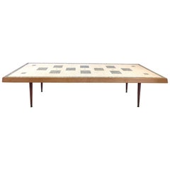 Over-Scale Mid-Century Modern Tile Top Coffee Table with Tapering Conical Legs