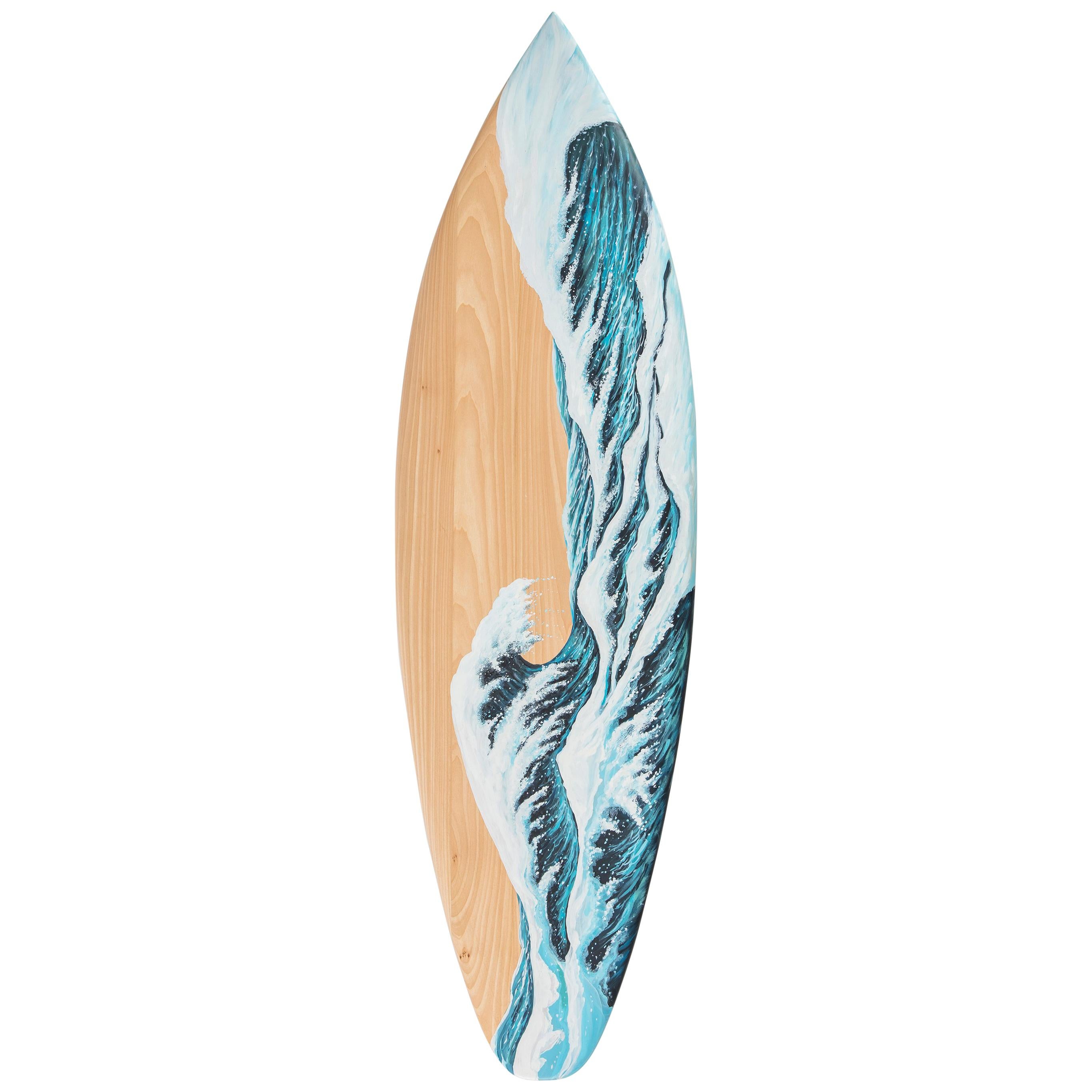 Handbemalte Motus-Surfbank aus Holz mit Marmorbeinen im Angebot