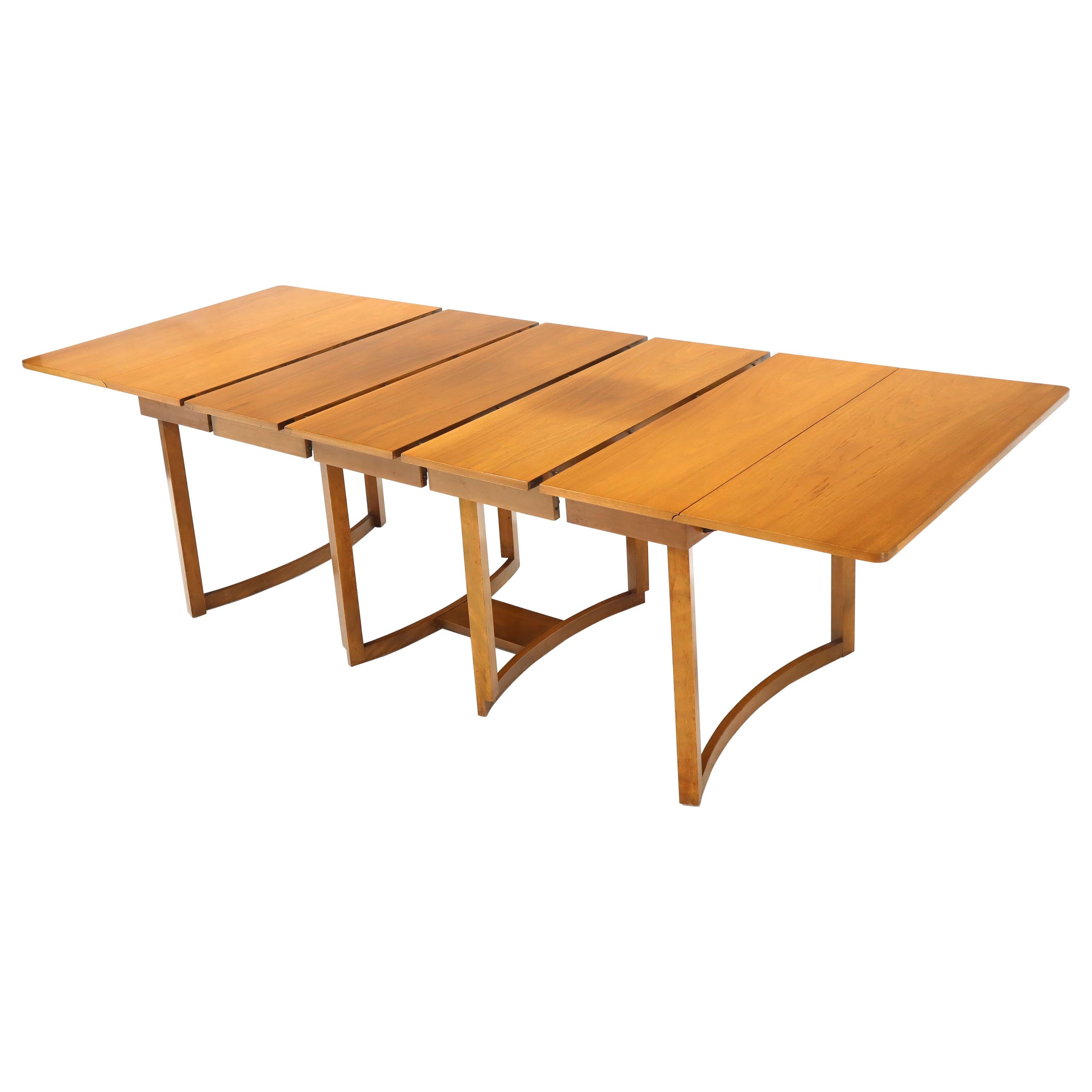 Midcentury Light Walnut Drop Leaf Expandable Dining Table, Three Leafs Boards For Sale
