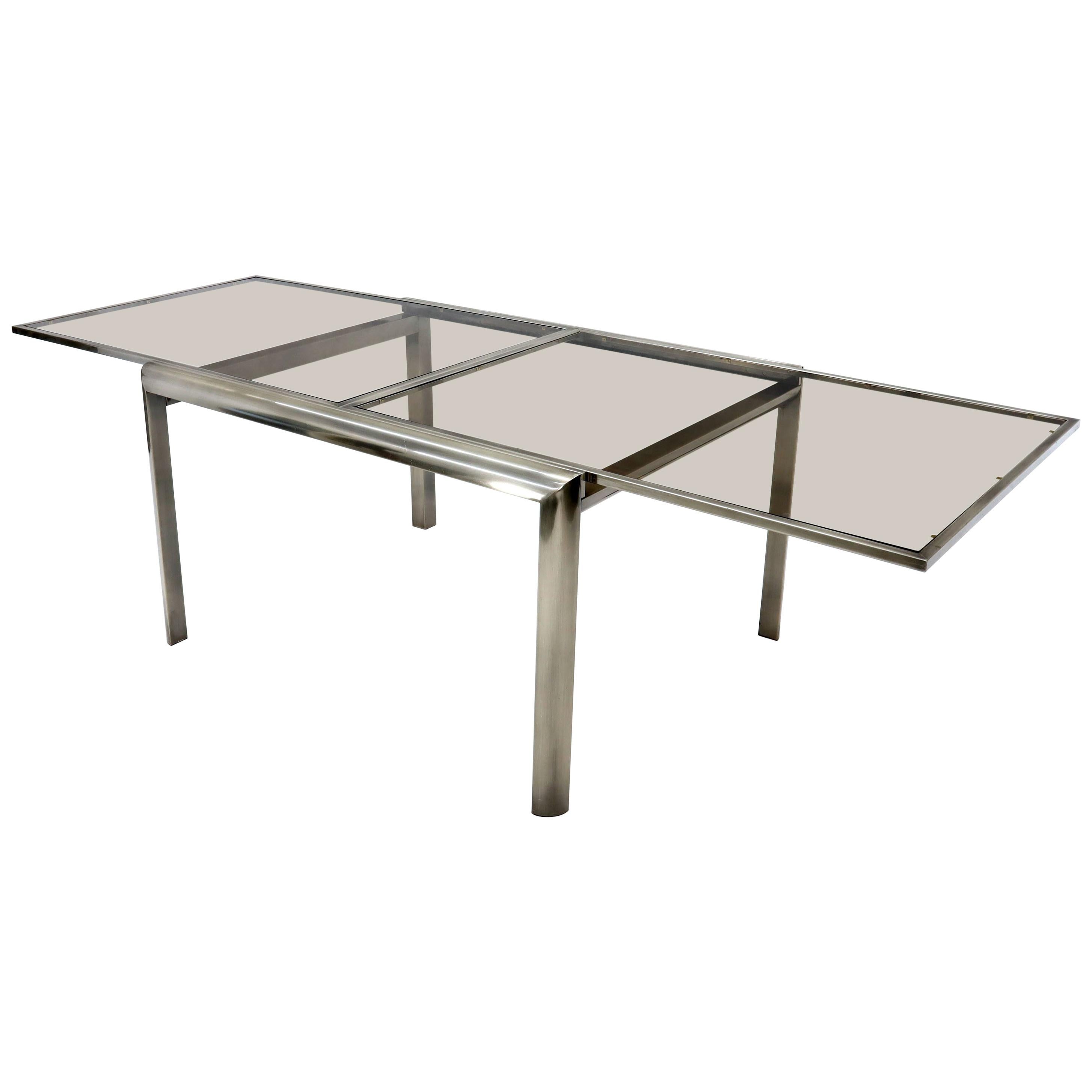Expandable Metal Frame Glass Top Mid-Century Modern Dining Table