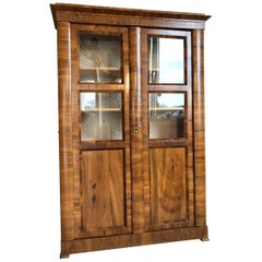 Antique Original Biedermeier Bookcase or Display Cabinet Made of Walnut Wood