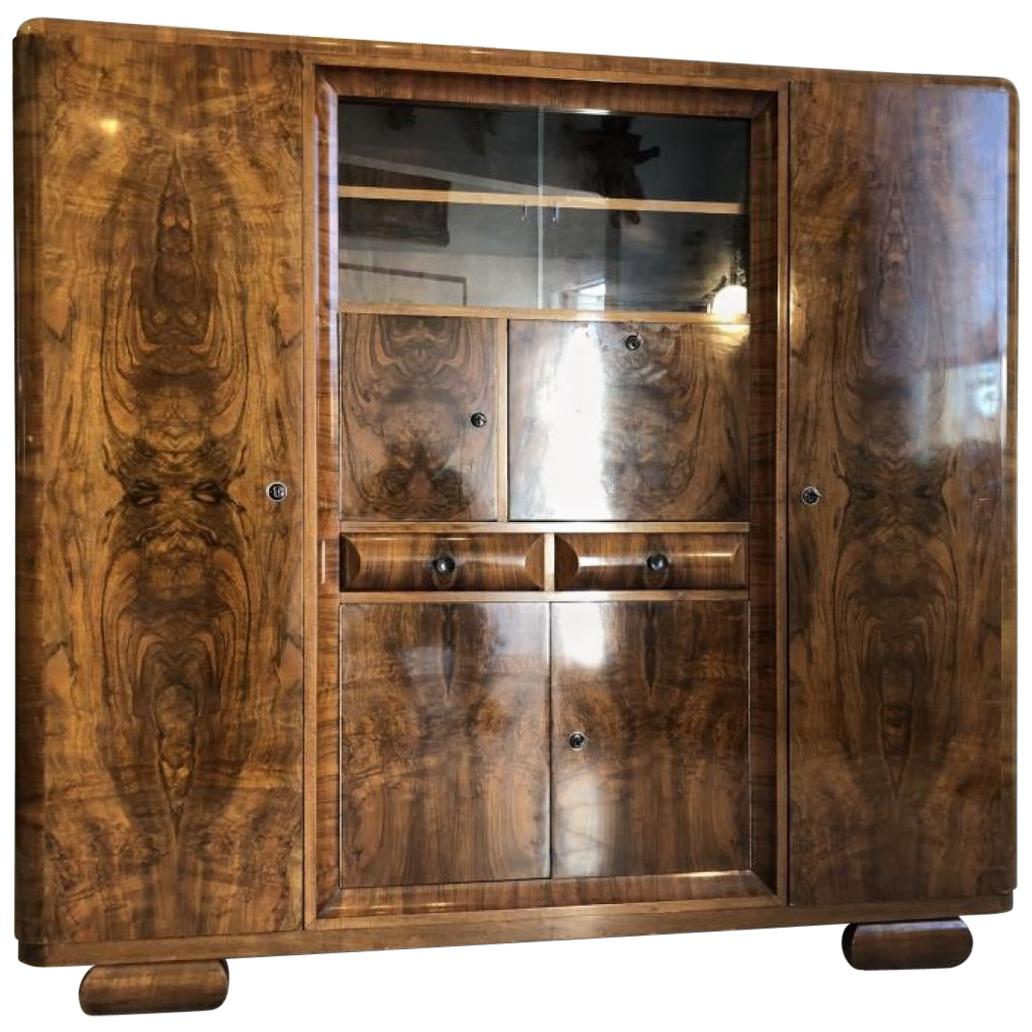 Vintage 1930s Book Cabinet with a Stunning Walnut Grain