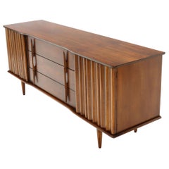 American Walnut Sculptural Front Concave Top Nine Drawers Long Dresser Credenza