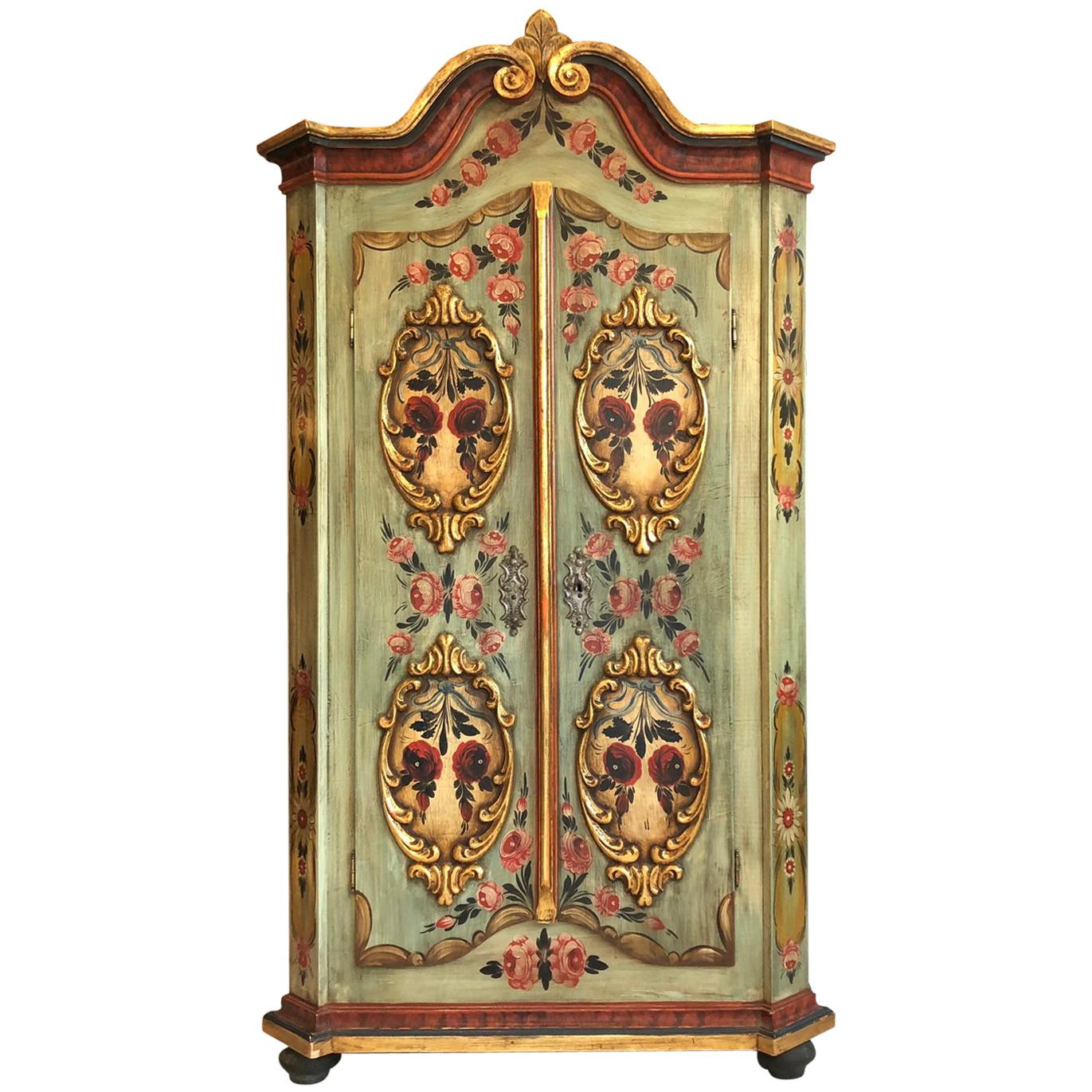 Antique Farmhouse Folk Art Cabinet in Baroque Style