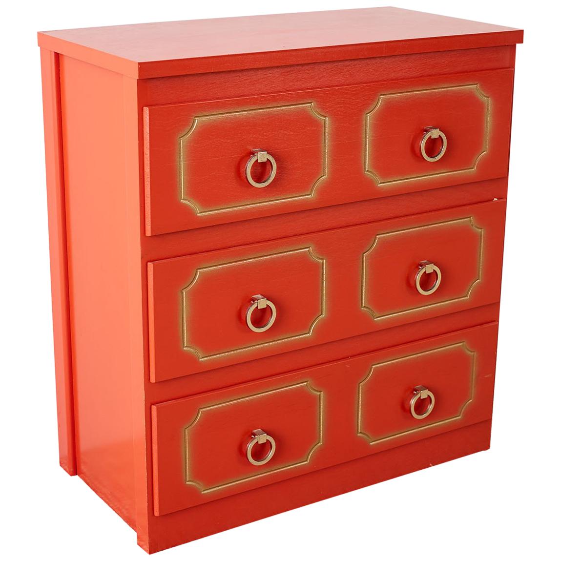 Dorothy Draper Style Coral Red Commode or Chest