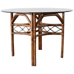 Vintage Brown Jordan Bamboo Rattan Glass Dining Table