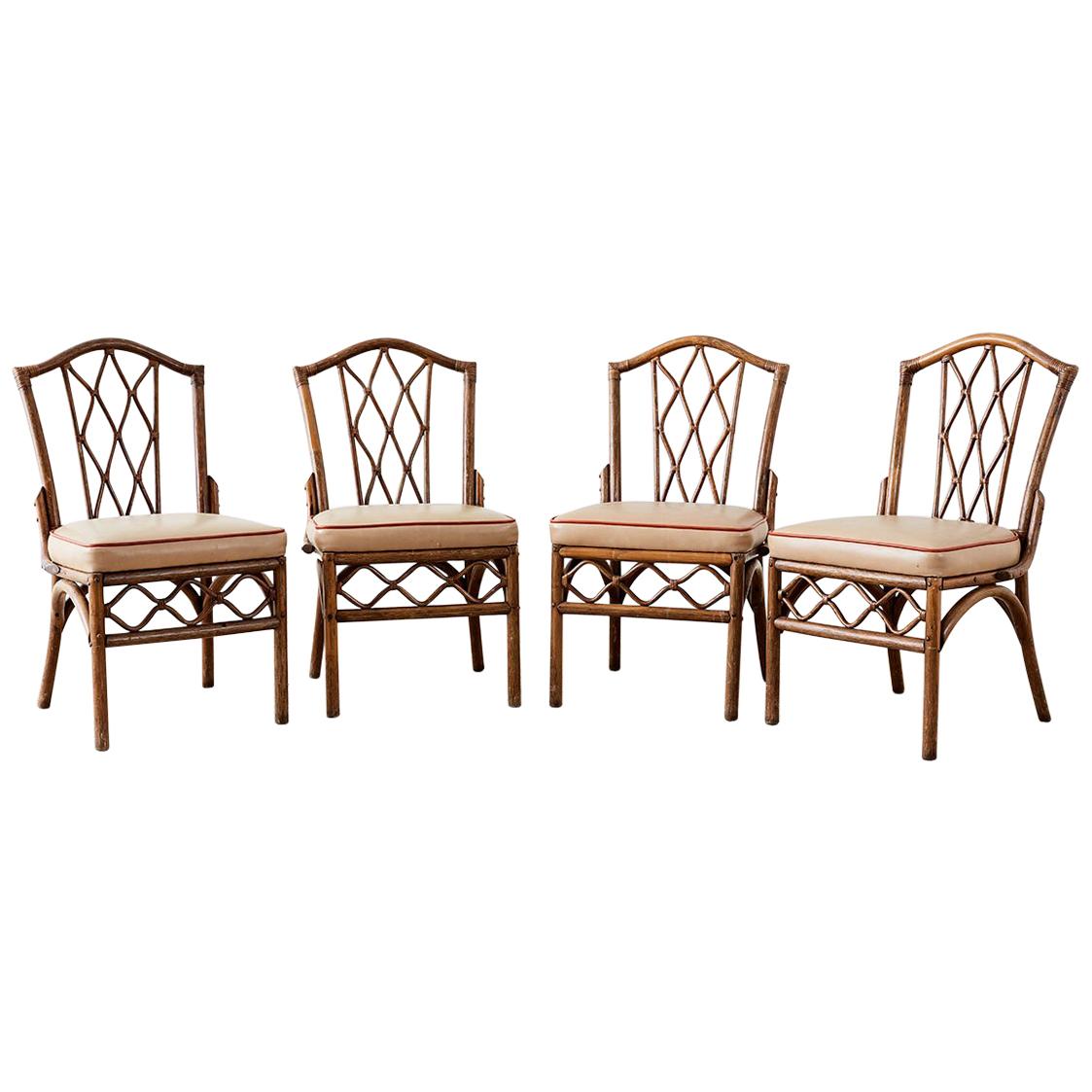 Set of Four Brown Jordan Rattan Dining Chairs