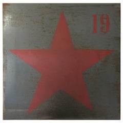 Vintage Industrial Red Star Metal Steel Wall Art Sign Panel