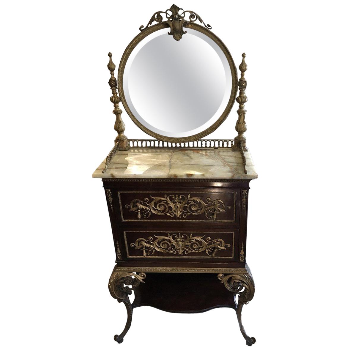 19th Century French Ornate Vanity Dressing Table with Mirror im Angebot