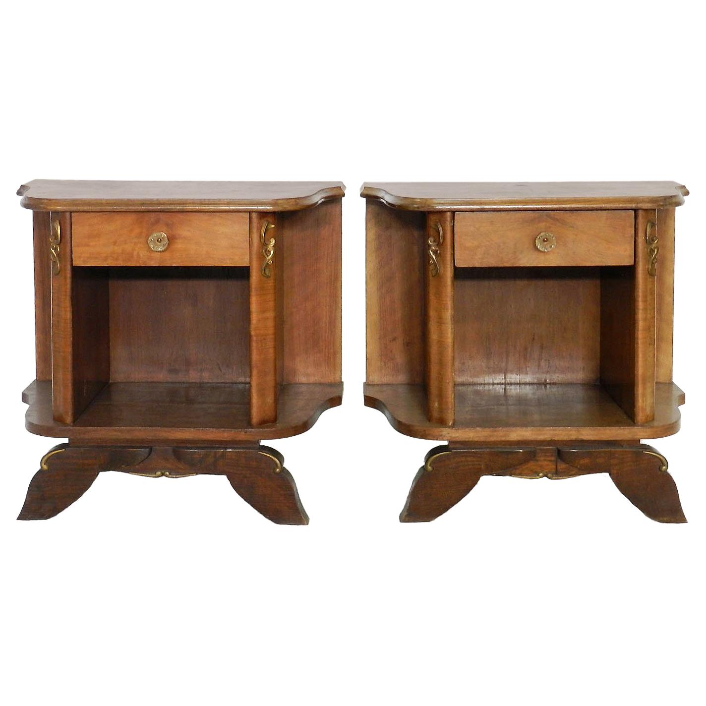 Pair of Midcentury Nightstands French Side Cabinets Bedside Tables Walnut