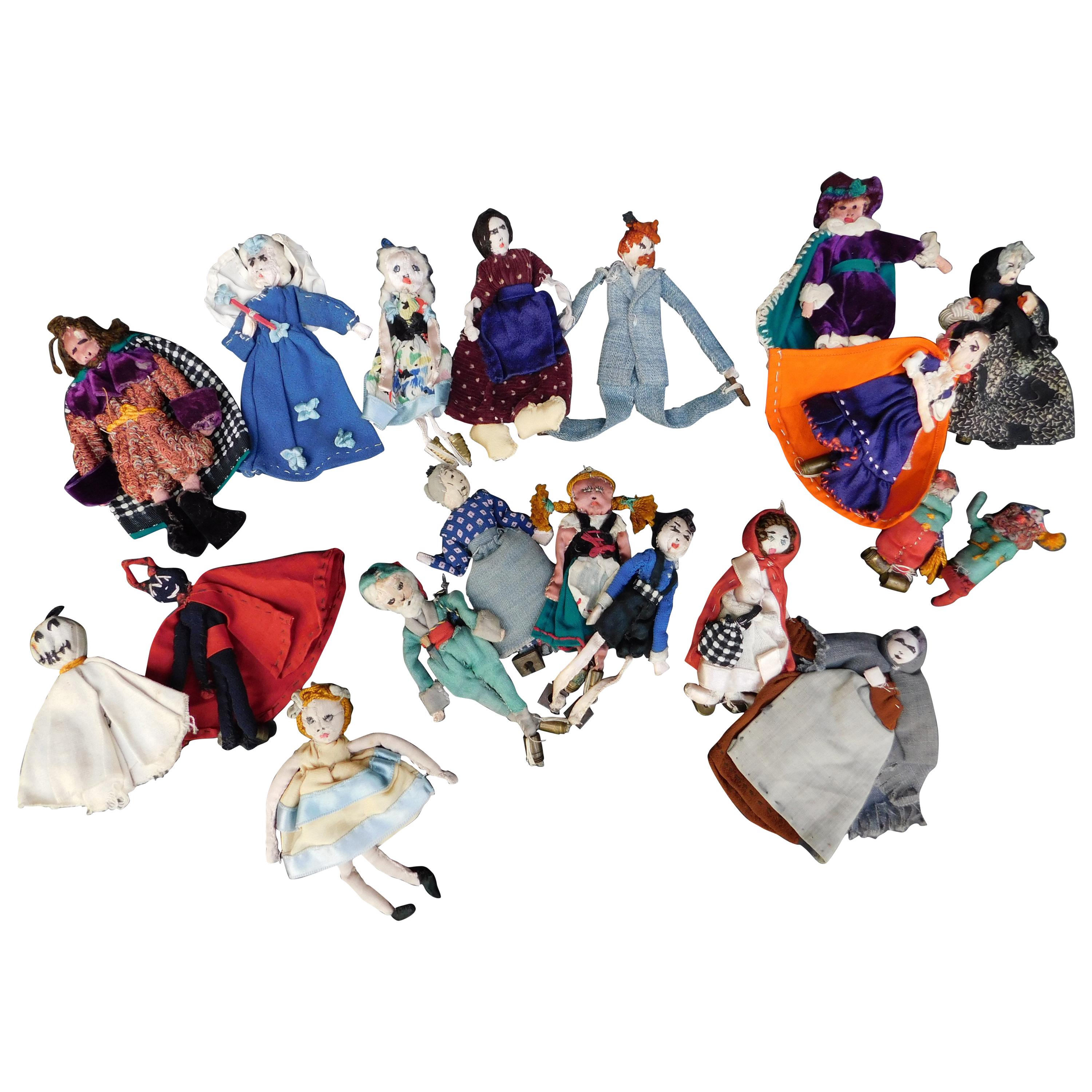 Handmade Belgian Folk Art Textile Marionette Dolls from Various Fairy Tales For Sale