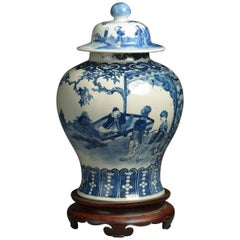 19th Century Blue and White Porcelain Vase and Cover