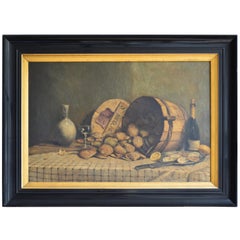 Large 19th Century French Still Life Painting Showing Oysters and Champagne
