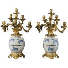 Antique Pair of Chinese Porcelain Vases Mounted as Candelabra by Henry Vian, circa 1890
