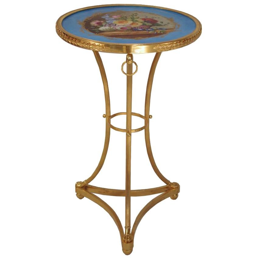 Directoire Style Athenienne Stand in Gilt Bronze and Porcelain, 1900 Period For Sale
