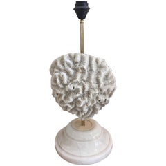 Single Coral and Stone, Mid -Century Modern French Table Lamp, 1970s