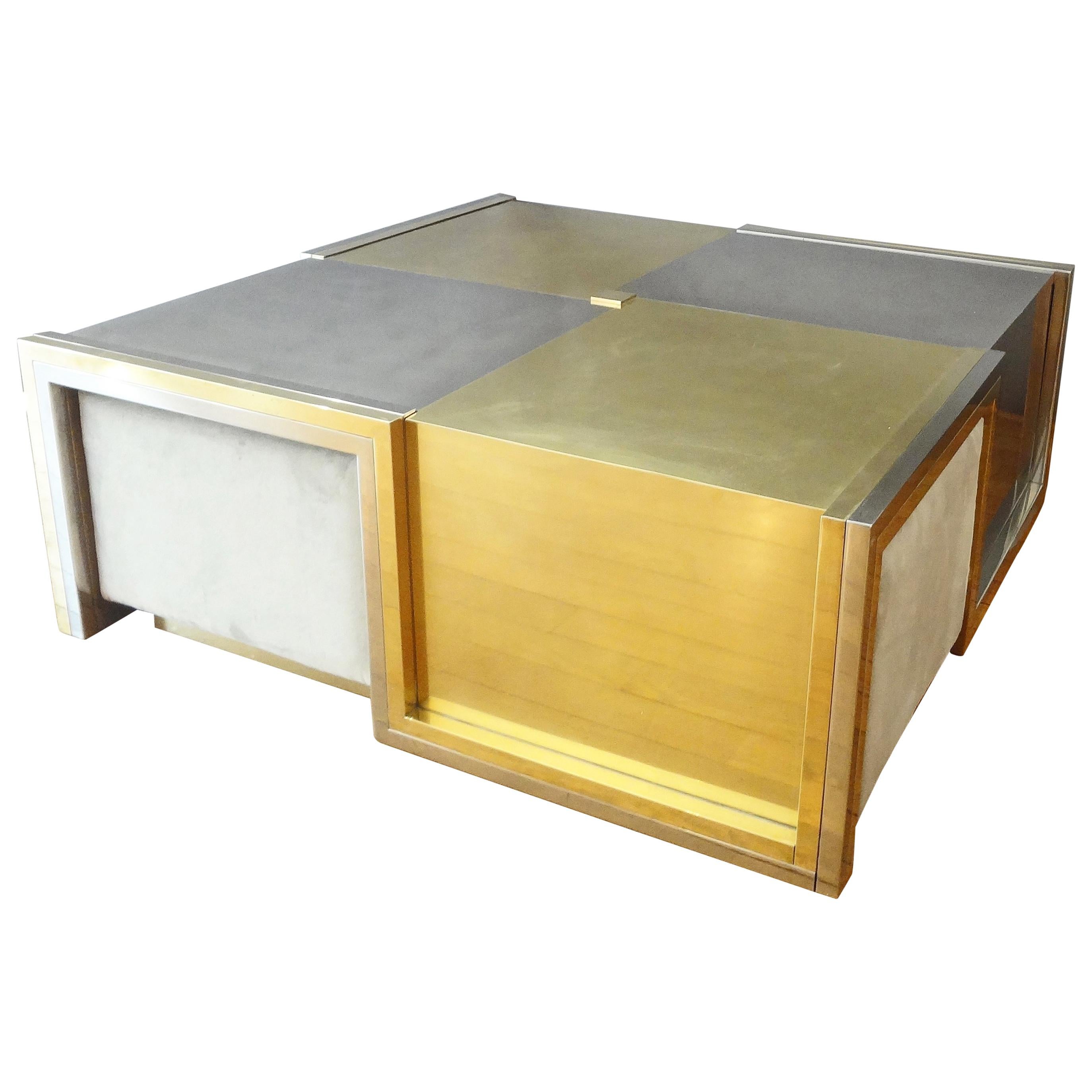 Square Coffee Table with 4 Stools, 1975 by Giovanni Banci, Italy For Sale