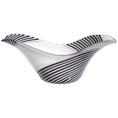 Dino Martens Aureliano Toso Murano Black White Ribbons Italian Art Glass Bowl