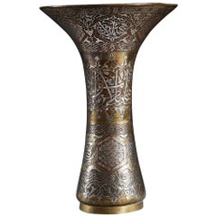 Antique Mid-19th Century Ottoman Trumpet Vase in Silver, Copper and Brass
