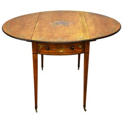 Antique 20th Century Edwardian Satinwood Hand Painted Pembroke Table