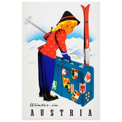 Original Vintage Poster - Winter Sports In Austria Ft. Ski Resort Luggage Labels