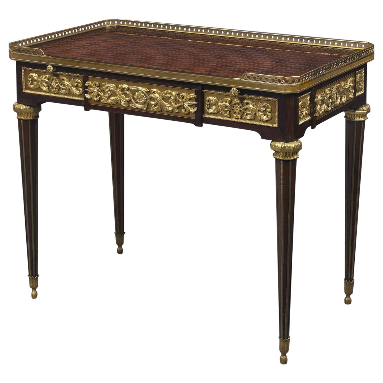 Mahagoni-Mitteltisch aus vergoldeter Bronze im Louis-XVI-Stil von Paul Sormani, um 1890 im Angebot