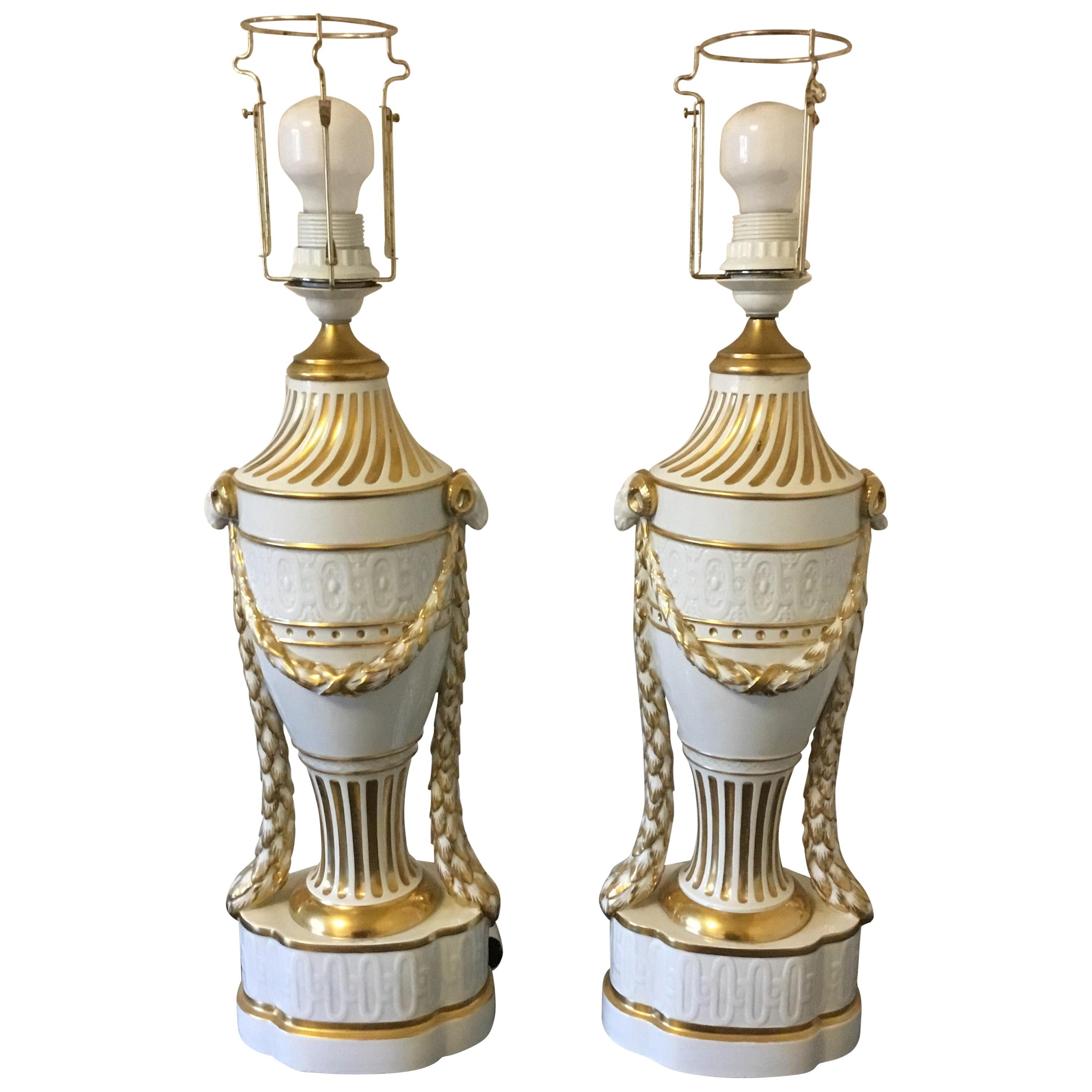 Royal Copenhagen a Pair of Baluster-Shaped Lamps on Base For Sale