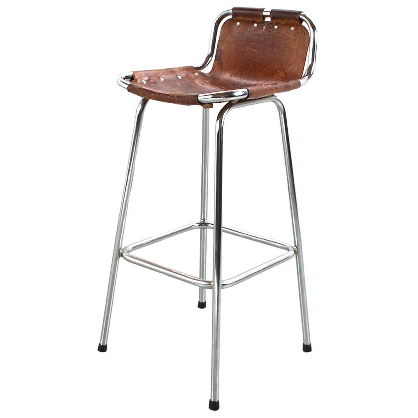 Les Arcs Stool in Camel Coloured Leather, Mid-Century Modern French, 1960s